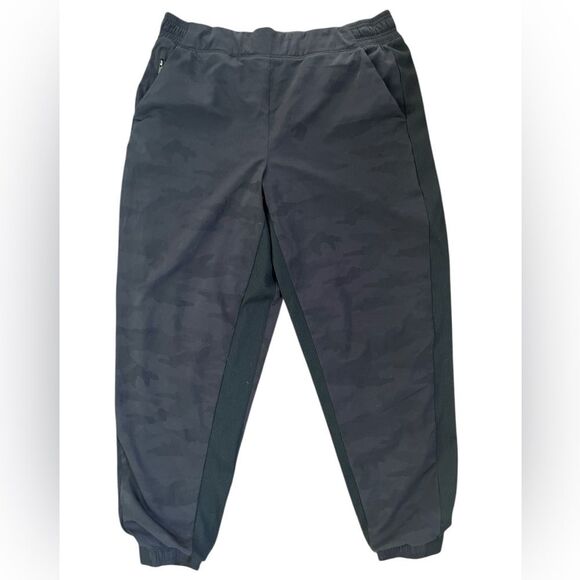 Athleta Brooklyn Lined Joggers Size 12 Black Camo Relaxed Athletic Track Pants - Picture 6 of 9